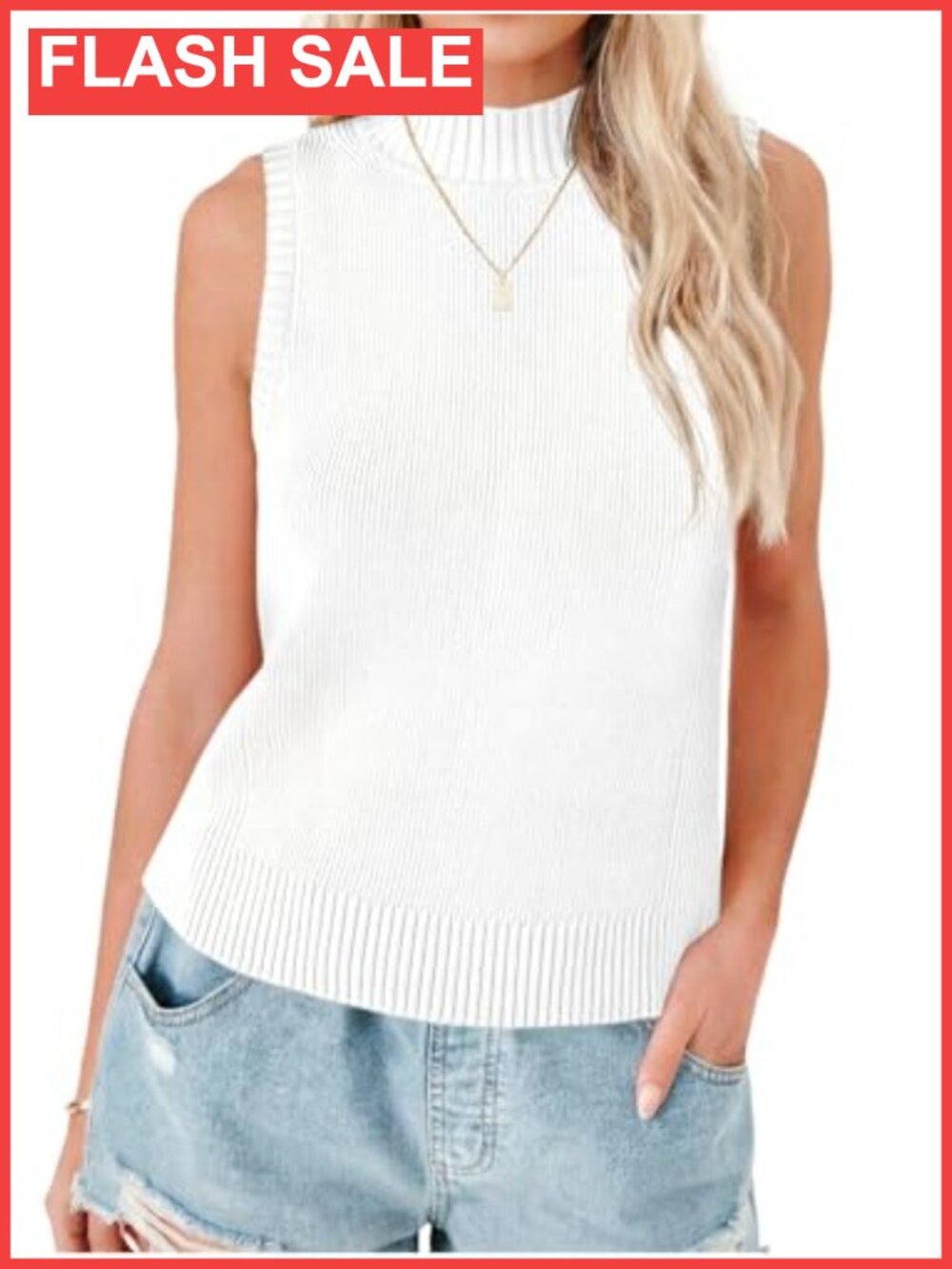 Ribbed Tank Top High Neck Sleeveless Slimming Knit Sweater Vest